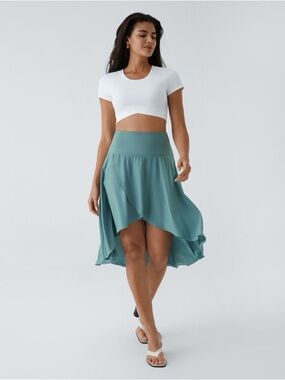 Breezeful™ High Waisted Asymmetric Ruffle High Low Skirt
